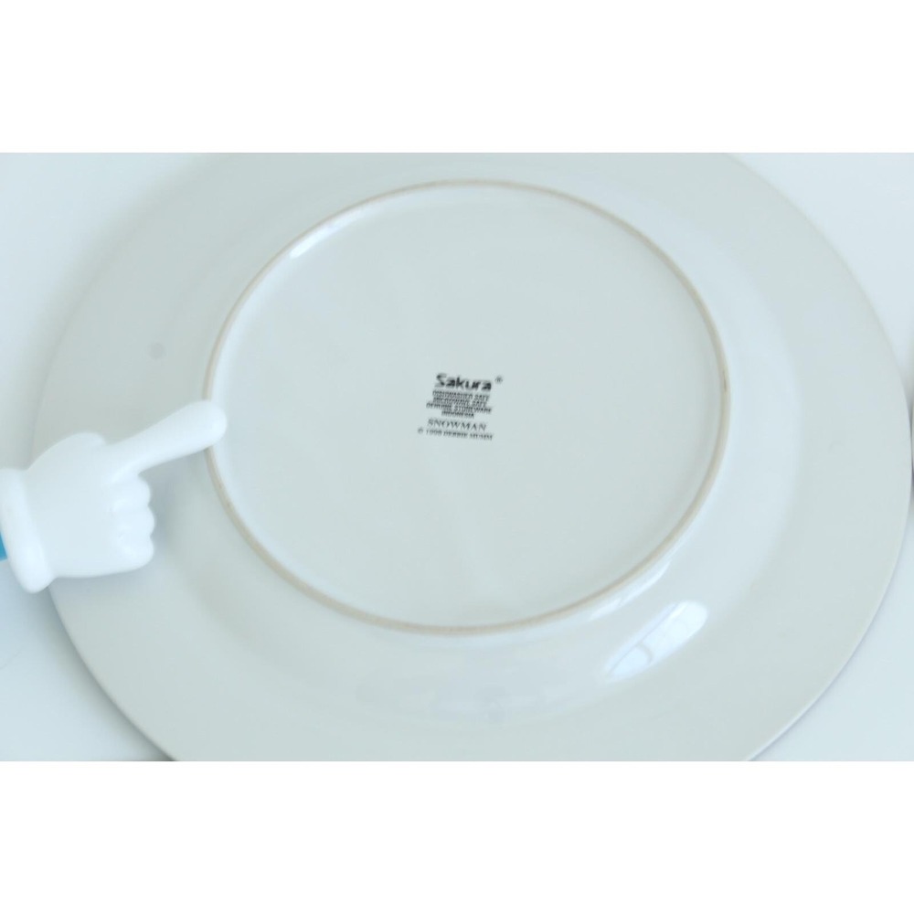 Sakura Debbie Mumm Snowman Dinner Plates Stoneware Blue White Set of 4 11.25" - Picture 7 of 8